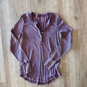 Aerie Burgundy Fitted Long Sleeve Polo Tee